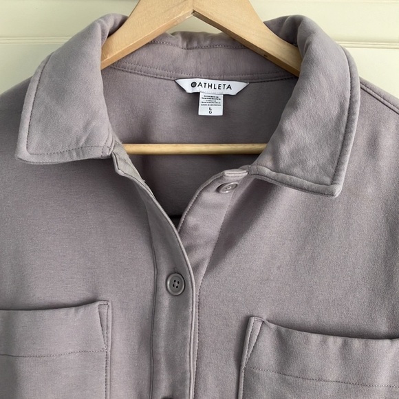 Athleta Retroplush Shirt Jacket Purple Plush Cotton Blend Button Up Size L - Picture 5 of 11